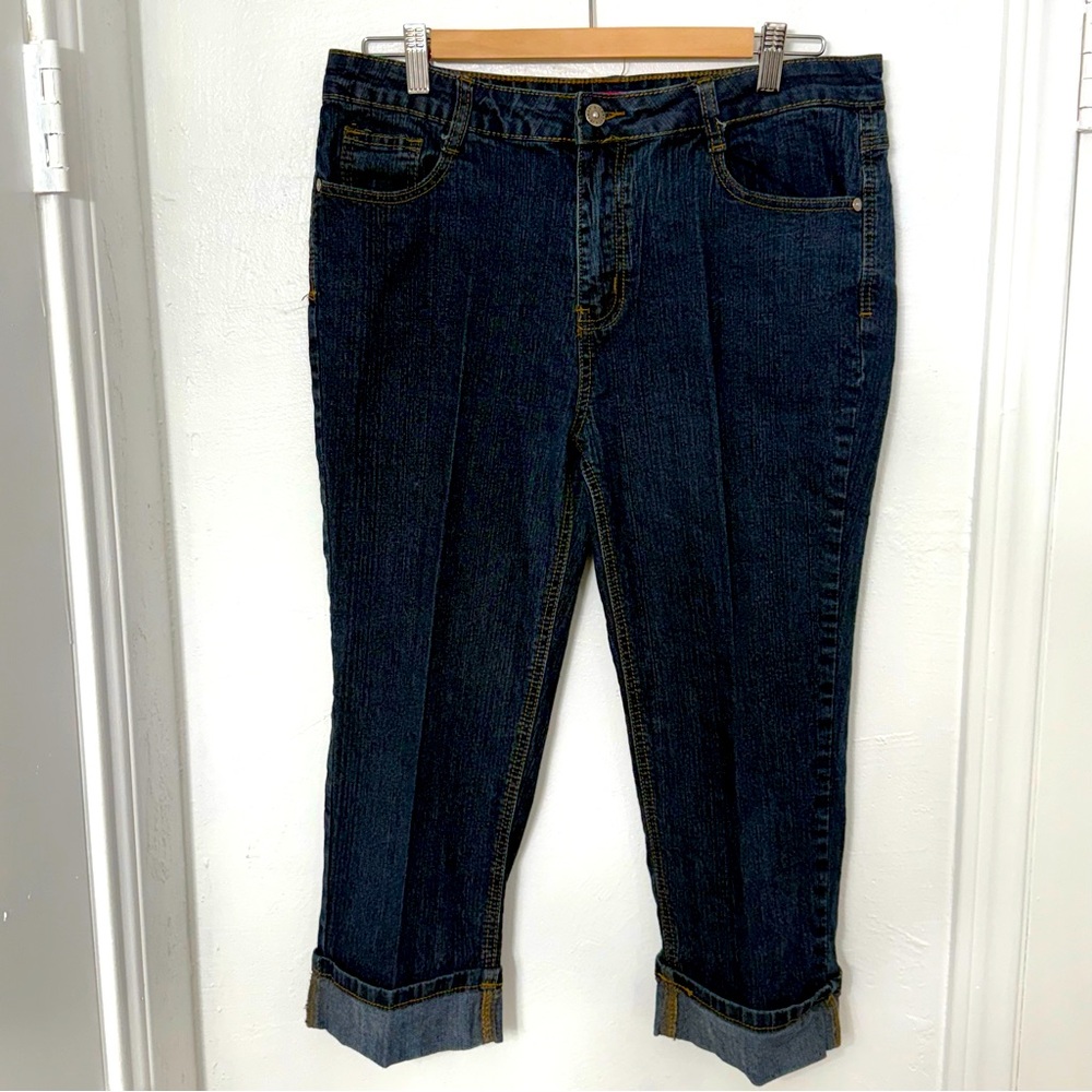 Jeanbay Women's Cuffed Embellished 5-Pocket Denim Capri, Blue, Size 10